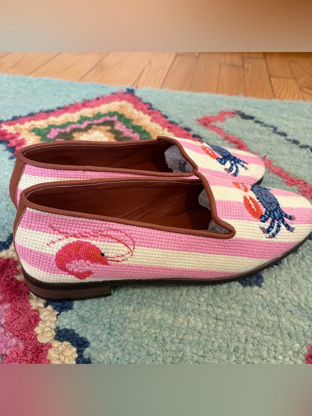 New By Paige needlepoint crab loafers in pink stripe - Picture 7 of 9